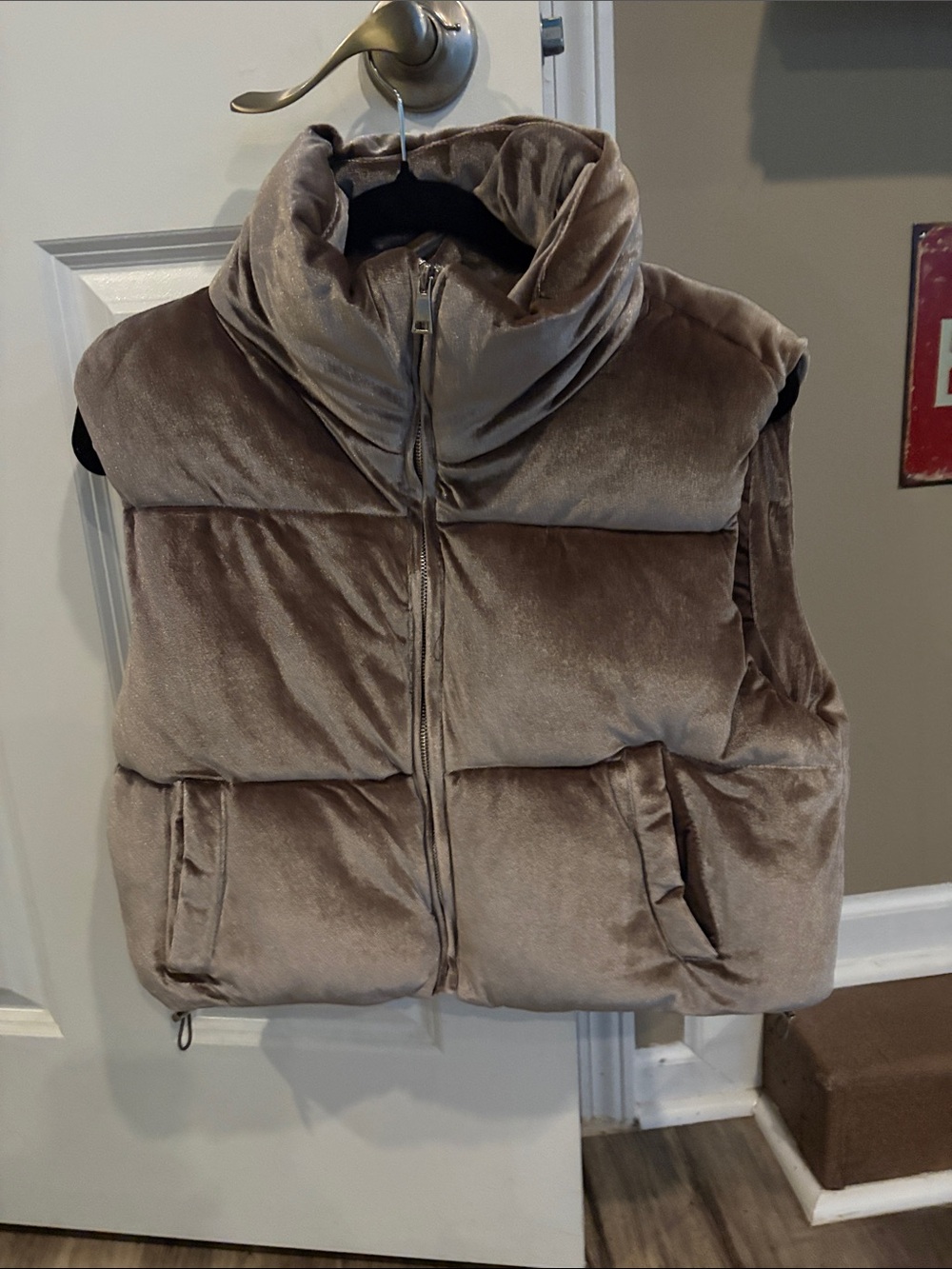 Francesca's Collections Taupe Velvet Puffer Vest